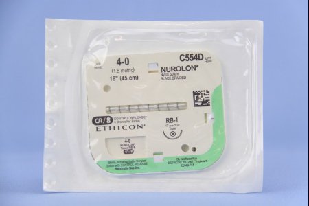 J & J Healthcare Systems  C554D Nonabsorbable Suture with Needle Nurolon Nylon RB-1 1/2 Circle Taper Point Needle Size 4 - 0 Braided