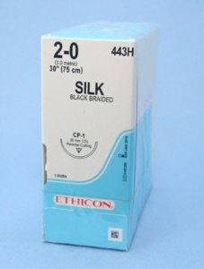 J & J Healthcare Systems  443H Nonabsorbable Suture with Needle Perma-Hand Silk CP-1 1/2 Circle Reverse Cutting Needle Size 2 - 0 Braided