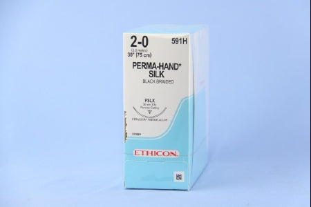 J & J Healthcare Systems  591H Nonabsorbable Suture with Needle Perma-Hand Silk pslx 3/8 Circle Precision Reverse Cutting Needle Size 2 - 0 Braided