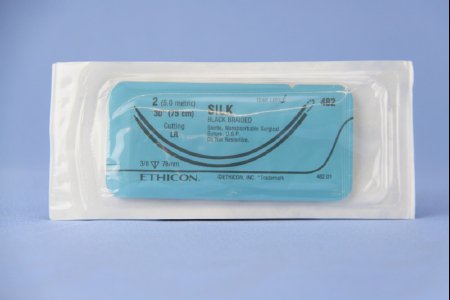 J & J Healthcare Systems  482T Nonabsorbable Suture with Needle Perma-Hand Silk LR 3/8 Circle Reverse Cutting Needle Size 2 Braided