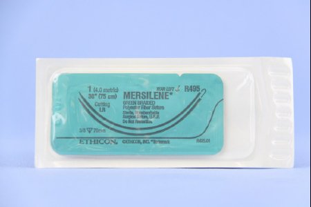 J & J Healthcare Systems  R495T Nonabsorbable Suture with Needle Mersilene Polyester LR 3/8 Circle Reverse Cutting Needle Size 1 Braided