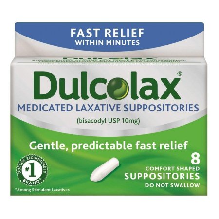 Novartis  68142102102 Laxative Dulcolax Suppository 8 per Box 10 mg Strength Bisacodyl USP