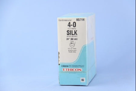 J & J Healthcare Systems  K571H Nonabsorbable Suture with Needle Perma-Hand Silk RB-1 1/2 Circle Taper Point Needle Size 4 - 0 Braided