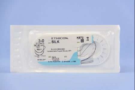 J & J Healthcare Systems  K572H Nonabsorbable Suture with Needle Perma-Hand Silk RB-1 1/2 Circle Taper Point Needle Size 3 - 0 Braided