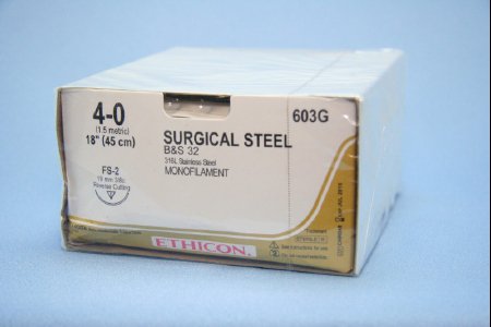 J & J Healthcare Systems  603G Nonabsorbable Suture with Needle Stainless Steel FS-2 3/8 Circle Reverse Cutting Needle Size 4 - 0