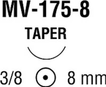 Covidien  VP-744-X Nonabsorbable Suture with Needle Surgipro II Polypropylene MV-175-8 3/8 Circle Taper Point Needle Size 8 - 0 Monofilament