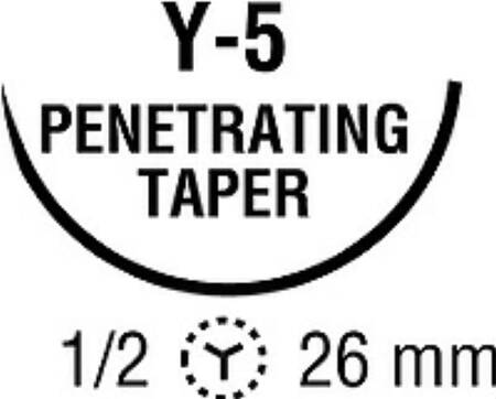 Covidien  88863202-61 Nonabsorbable Suture with Needle Ti-Cron Polyester Y-5 1/2 Circle Taper Point Needle Size 0 Braided