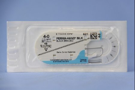 J & J Healthcare Systems  621H Nonabsorbable Suture with Needle Perma-Hand Silk KS Straight Conventional Cutting Needle Size 4 - 0 Braided