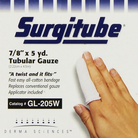 Gentell  GL205W Tubular Retainer Dressing Surgitube Cotton 7/8 Inch X 5 Yard Size 2 White Large Finger / Toe NonSterile