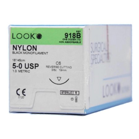 Surgical Specialties  918B Nonabsorbable Suture with Needle LOOK Nylon C-6 3/8 Circle Reverse Cutting Needle Size 5 - 0 Monofilament