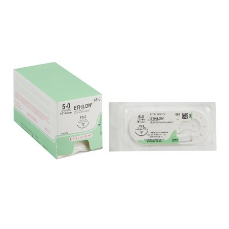 J & J Healthcare Systems  661G Nonabsorbable Suture with Needle Ethilon Nylon FS-2 3/8 Circle Reverse Cutting Needle Size 5 - 0 Monofilament