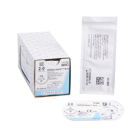 J & J Healthcare Systems  685G Nonabsorbable Suture with Needle Perma-Hand Silk FS 3/8 Circle Reverse Cutting Needle Size 2 - 0 Braided