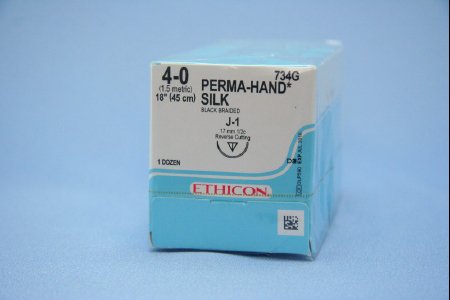 J & J Healthcare Systems  734G Nonabsorbable Suture with Needle Perma-Hand Silk J-1 1/2 Circle Reverse Cutting Needle Size 4 - 0 Braided