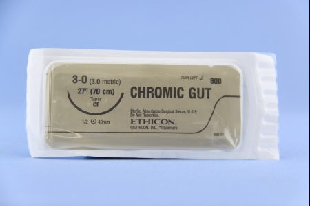 J & J Healthcare Systems  800H Absorbable Suture with Needle Chromic Gut CT 1/2 Circle Taper Point Needle Size 3 - 0