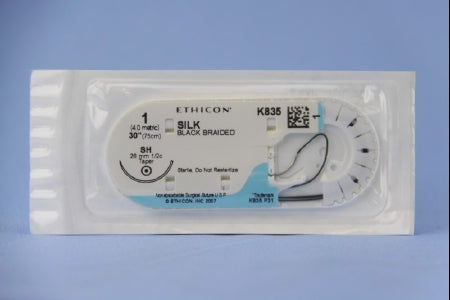 J & J Healthcare Systems  K835H Nonabsorbable Suture with Needle Perma-Hand Silk SH 1/2 Circle Taper Point Needle Size 1 Braided