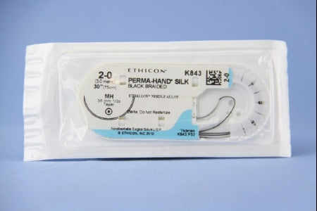 J & J Healthcare Systems  K843H Nonabsorbable Suture with Needle Perma-Hand Silk MH 1/2 Circle Taper Point Needle Size 2 - 0 Braided