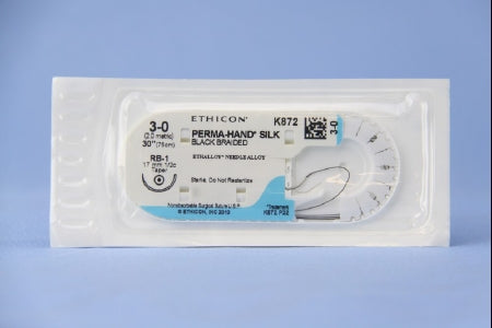 J & J Healthcare Systems  K872H Nonabsorbable Suture with Needle Perma-Hand Silk RB-1 1/2 Circle Taper Point Needle Size 3 - 0 Braided