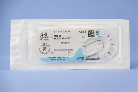 J & J Healthcare Systems  K873H Nonabsorbable Suture with Needle Perma-Hand Silk RB-1 1/2 Circle Taper Point Needle Size 2 - 0 Braided