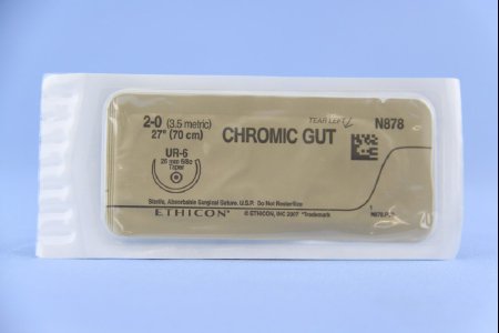 J & J Healthcare Systems  N878H Absorbable Suture with Needle Chromic Gut UR-6 5/8 Circle Taper Point Needle Size 2 - 0