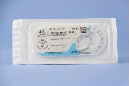 J & J Healthcare Systems  K881H Nonabsorbable Suture with Needle Perma-Hand Silk BB 3/8 Circle Taper Point Needle Size 4 - 0 Braided