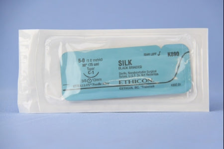 J & J Healthcare Systems  K890H Nonabsorbable Suture with Needle Perma-Hand Silk C-1 3/8 Circle Taper Point Needle Size 5 - 0 Braided