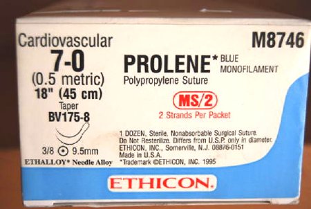 J & J Healthcare Systems  M8746 Nonabsorbable Suture with Needle Prolene Polypropylene BV175-8 3/8 Circle Taper Point Needle Size 7 - 0 Monofilament