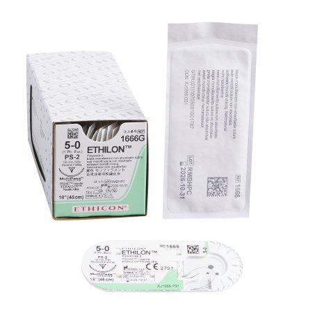 J & J Healthcare Systems  1666G Nonabsorbable Suture with Needle Ethilon Nylon PS-2 3/8 Circle Precision Reverse Cutting Needle Size 5 - 0 Monofilament