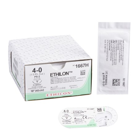 J & J Healthcare Systems  1667H Nonabsorbable Suture with Needle Ethilon Nylon PS-2 3/8 Circle Precision Reverse Cutting Needle Size 4 - 0 Monofilament