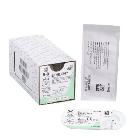 J & J Healthcare Systems  1668G Nonabsorbable Suture with Needle Ethilon Nylon PS-3 3/8 Circle Reverse Cutting Needle Size 5 - 0 Monofilament