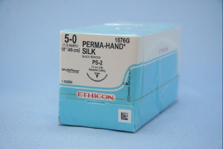 J & J Healthcare Systems  1676G Nonabsorbable Suture with Needle Perma-Hand Silk PS-2 3/8 Circle Precision Reverse Cutting Needle Size 5 - 0 Braided