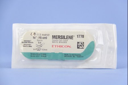 J & J Healthcare Systems  1778G Nonabsorbable Suture with Needle Mersilene Polyester S-4 1/4 Circle Spatula Needle Size 4 - 0 Braided