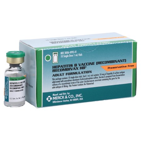 Merck  00006499541 Recombivax HB Hepatitis B Vaccine Indicated for People 11 to 15 Years of Age, and People 20 Years of Age and Older 10 mcg / mL Injection Single-Dose Vial 1 mL