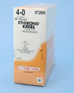 J & J Healthcare Systems  X726H Nonabsorbable Suture with Needle Ethibond Polyester C-1 3/8 Circle Taper Point Needle Size 4 - 0 Braided