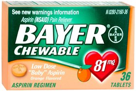 Bayer  12843013105 Pain Relief Bayer 81 mg Strength Aspirin Chewable Tablet 36 per Box