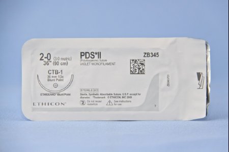 J & J Healthcare Systems  ZB345 Absorbable Suture with Needle PDS II Polydioxanone CTB-1 1/2 Circle Blunt Point Needle Size 2 - 0 Monofilament