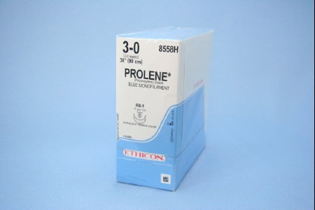 J & J Healthcare Systems  8558H Nonabsorbable Suture with Needle Prolene Polypropylene RB-1 1/2 Circle Taper Point Needle Size 3 - 0 Monofilament