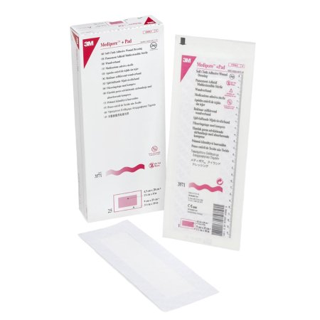 3M  3571 Adhesive Dressing 3M Medipore 3-1/2 X 10 Inch Soft Cloth Rectangle White Sterile