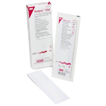 3M  3573 Adhesive Dressing 3M Medipore 3-1/2 X 13-3/4 Inch Soft Cloth Rectangle White Sterile