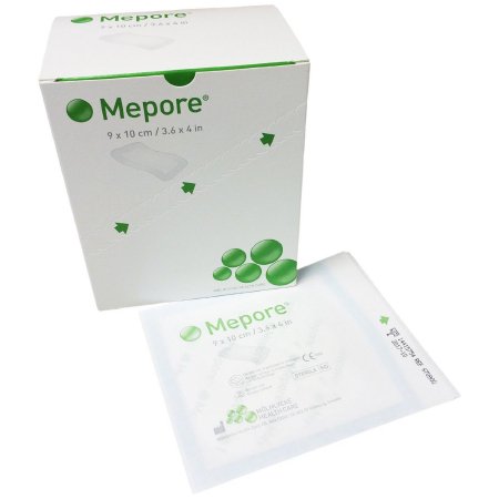 Molnlycke  670900 Adhesive Dressing Mepore 3-3/5 X 4 Inch Nonwoven Spunlace Polyester Rectangle White Sterile