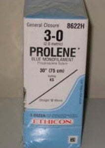 J & J Healthcare Systems  8622H Nonabsorbable Suture with Needle Prolene Polypropylene KS Straight Conventional Cutting Needle Size 3 - 0 Monofilament