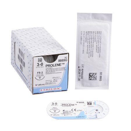 J & J Healthcare Systems  8665G Nonabsorbable Suture with Needle Prolene Polypropylene FS-2 3/8 Circle Reverse Cutting Needle Size 3 - 0 Monofilament