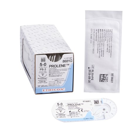 J & J Healthcare Systems  8681G Nonabsorbable Suture with Needle Prolene Polypropylene PS-3 3/8 Circle Precision Reverse Cutting Needle Size 5 - 0 Monofilament