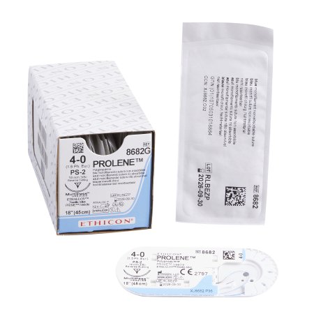 J & J Healthcare Systems  8682G Nonabsorbable Suture with Needle Prolene Polypropylene PS-2 3/8 Circle Precision Reverse Cutting Needle Size 4 - 0 Monofilament