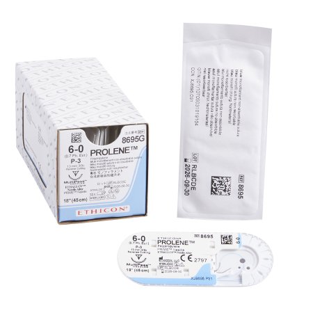 J & J Healthcare Systems  8695G Nonabsorbable Suture with Needle Prolene Polypropylene P-3 3/8 Circle Precision Reverse Cutting Needle Size 6 - 0 Monofilament