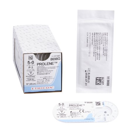 J & J Healthcare Systems  8698G Nonabsorbable Suture with Needle Prolene Polypropylene P-3 3/8 Circle Precision Reverse Cutting Needle Size 5 - 0 Monofilament