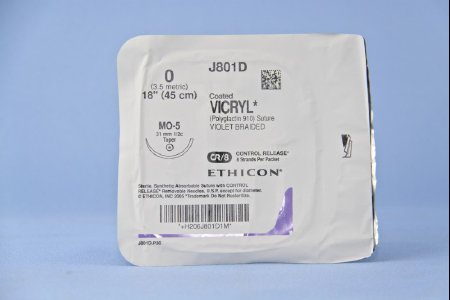 J & J Healthcare Systems  J801D Absorbable Suture with Needle Coated Vicryl Polyglactin 910 MO-5 1/2 Circle Taper Point Needle Size 0 Braided