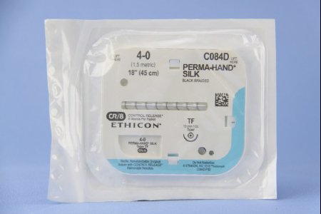 J & J Healthcare Systems  C084D Nonabsorbable Suture with Needle Perma-Hand Silk TF 1/2 Circle Taper Point Needle Size 4 - 0 Braided