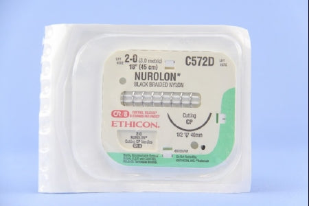 J & J Healthcare Systems  C572D Nonabsorbable Suture with Needle Nurolon Nylon CP 1/2 Circle Reverse Cutting Needle Size 2 - 0 Braided