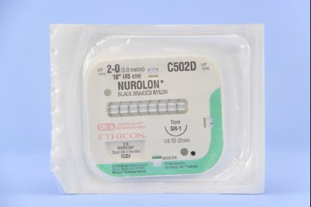 J & J Healthcare Systems  C502D Nonabsorbable Suture with Needle Nurolon Nylon SH-1 1/2 Circle Taper Point Needle Size 2 - 0 Braided