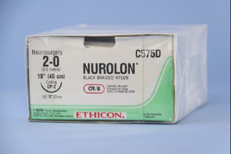 J & J Healthcare Systems  C575D Nonabsorbable Suture with Needle Nurolon Nylon CP-2 1/2 Circle Reverse Cutting Needle Size 2 - 0 Braided